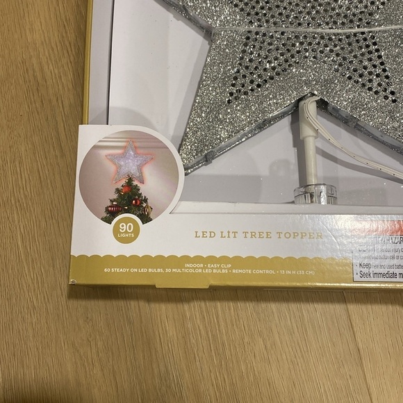 NWT WONDERSHOP LED Lit 90 Lights Silver Star Tree Topper with easy clip - Picture 4 of 7